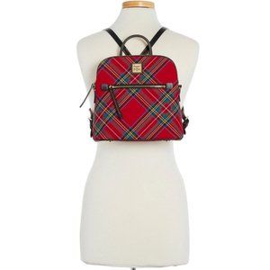 Dooney & Bourke Red Plaid Mini Backpack with Black Trim